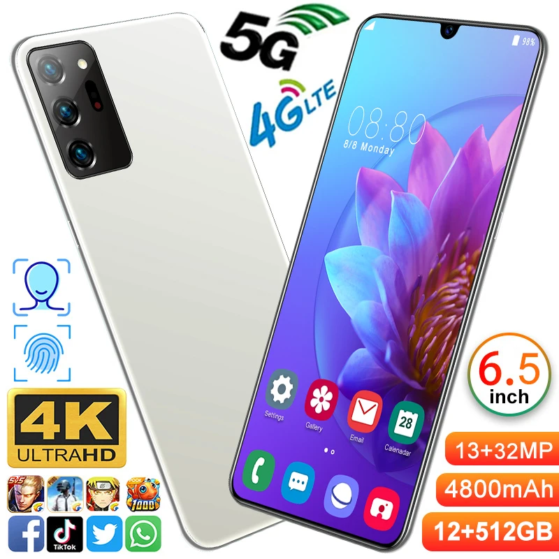 Смартфон Note20u Android 10 0 тройная камера 6 5 дюйма FHD + 24 МП 12 Гб ОЗУ 512 ПЗУ 4G gsm | Бамперы -1005002951133827