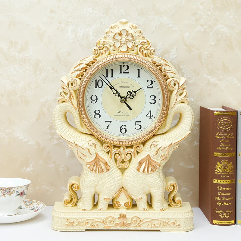 

Art Luxury Table Clock Vintage European Crafts Creative Silent Desktop Alarm Clock Living Room Reloj De Mesa Home Decor DA60ZZ
