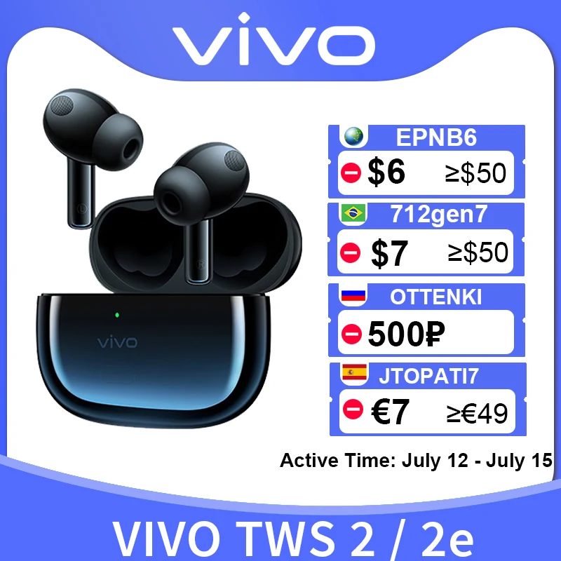 Vivo TWS 2 2e наушники беспроводные Bluetooth 5 12 мм драйвер DeepX 0 микрофон с шумоподавлением