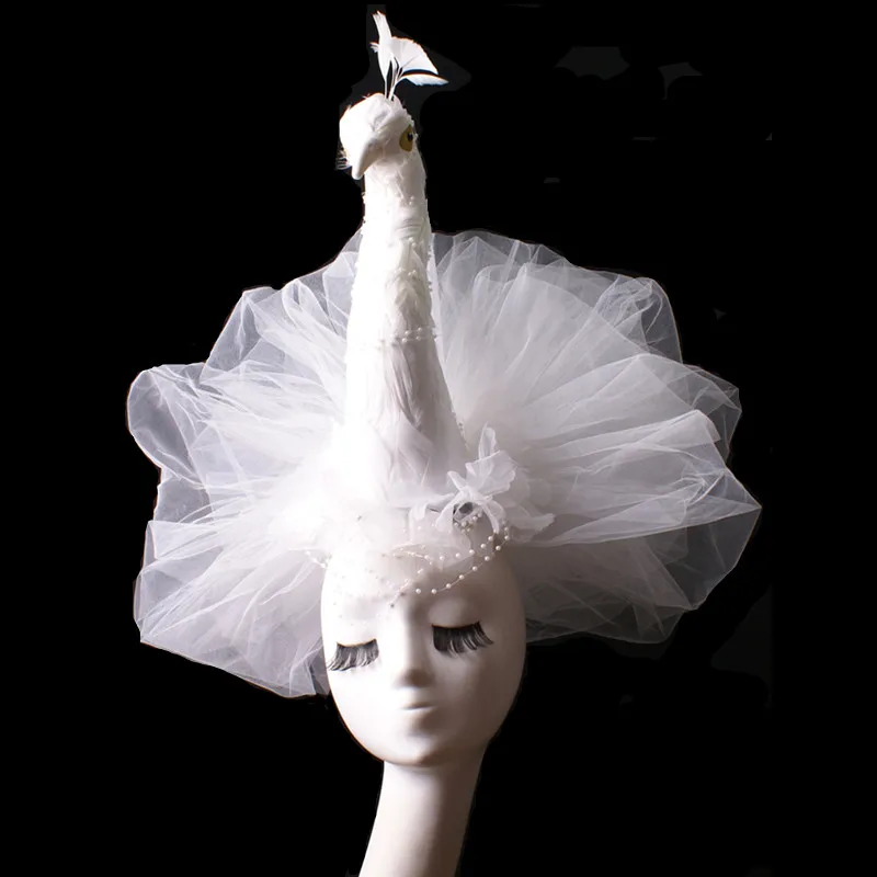 

Павлина Белая Вуаль головной убор Для женщин певица подиум для моделей преувел бар вечерние платье для выступлений орнамент