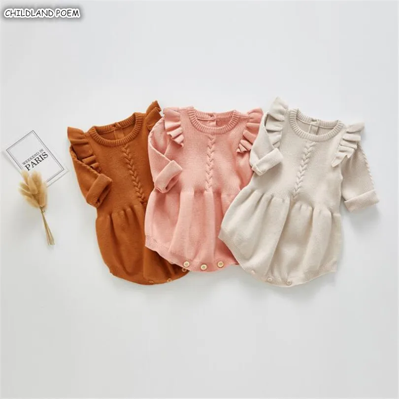 Вязаная Детская одежда комбинезон для новорожденных с длинным рукавом маленьких