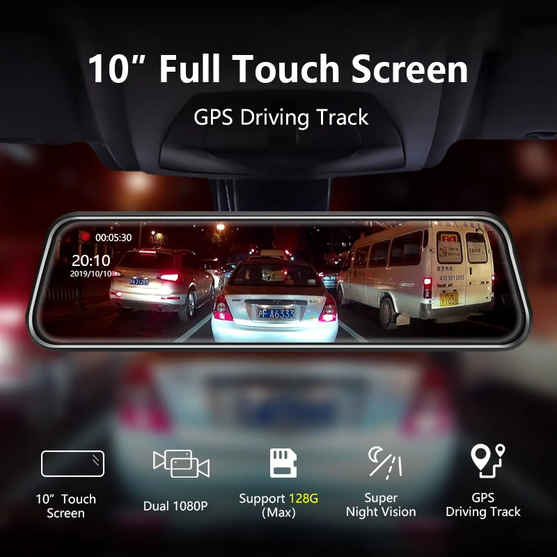 Jansite 10 дюймовая шпилька для потоковой передачи зеркало Видеорегистраторы