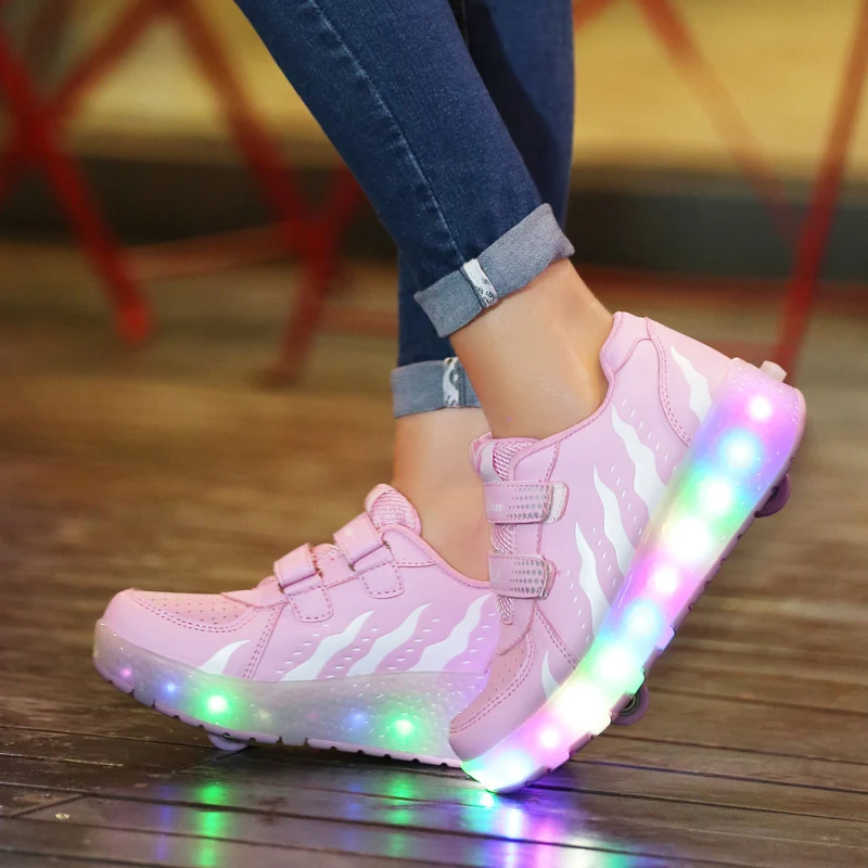 JawayKids Size 27-43 Wheels Shoes for Child and Adult Luminous Roller Skates with Double Wheels LED Shoes for Boys and Girls