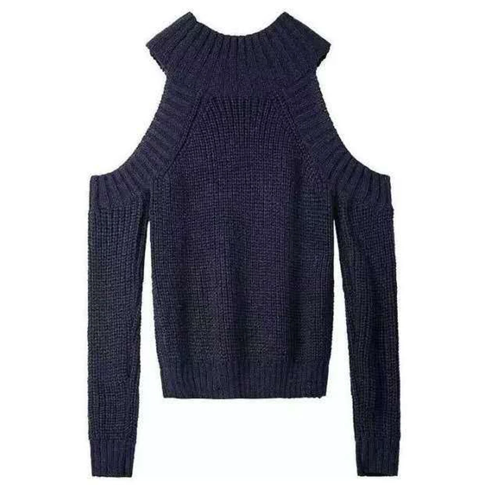 

Women's Autumn Loose Knitted Sweaters Female Sexy Halter Slash Neck Bare Shoulders Long Sleeve Casual Solid Pullovers Chic Tops