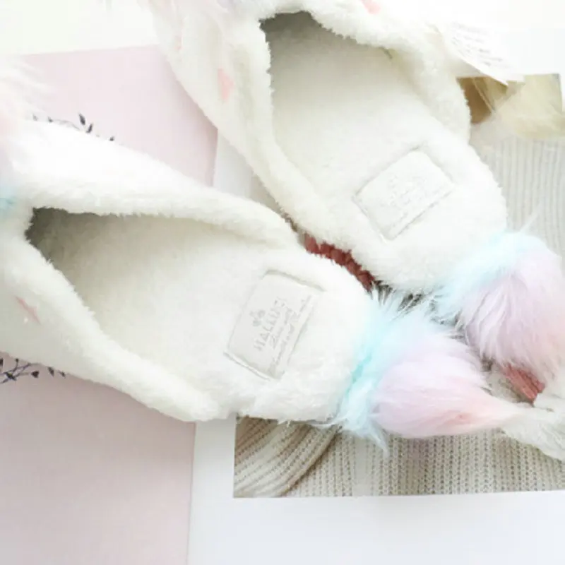 

Silk feather yarn soft color unicorn winter cotton women warm home slippers