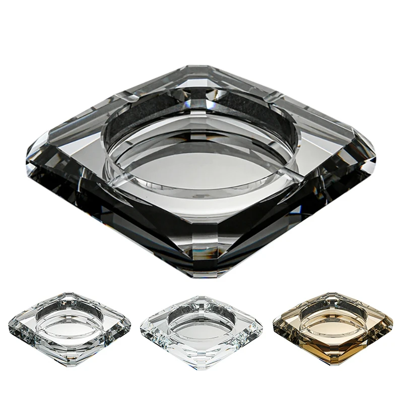 

1Pcs Crystal Glass Ash Tray Square Shape Ashtray Cigar Smoking Accessory Ashtray Household Office KTV Smoking Supply