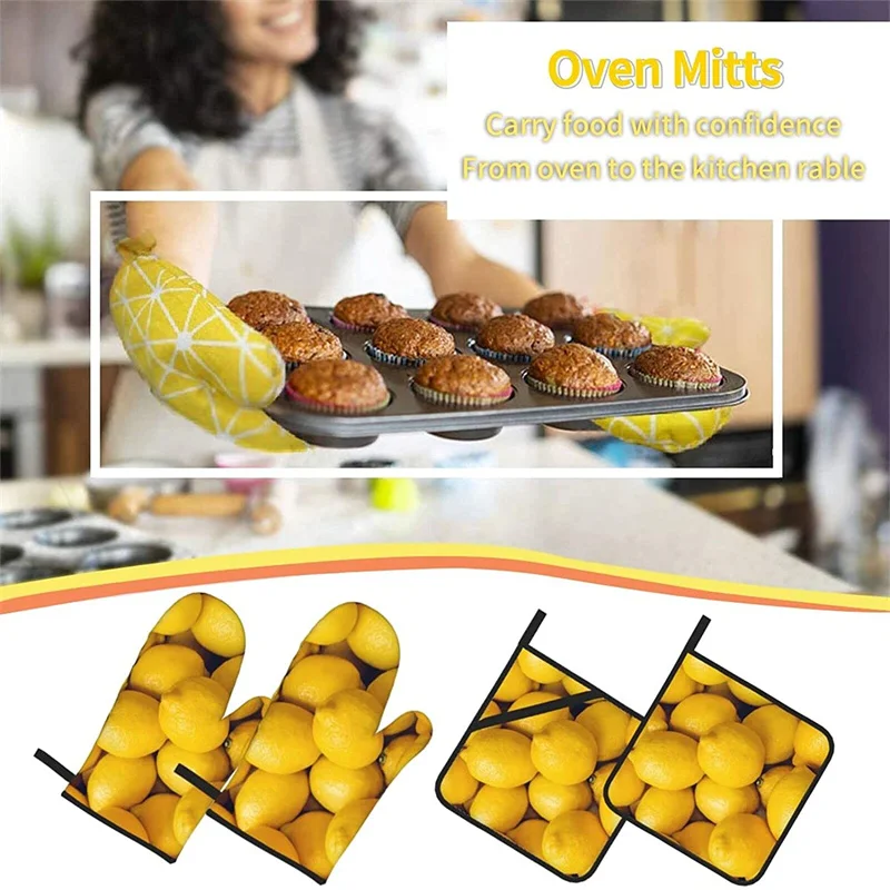 

Oven glove and pot holder set heat-resistant 4-piece set, kitchen utensils non-slip insulating gloves for baking and cooking