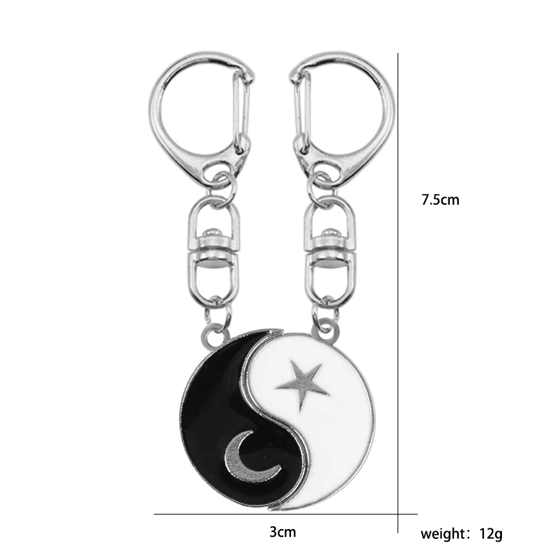 

Yin Yang Star and Moon Keychain New Retro Simple Round Spice Pendant Zinc Alloy Men and Women Fashion Jewelry Best Friends Gift