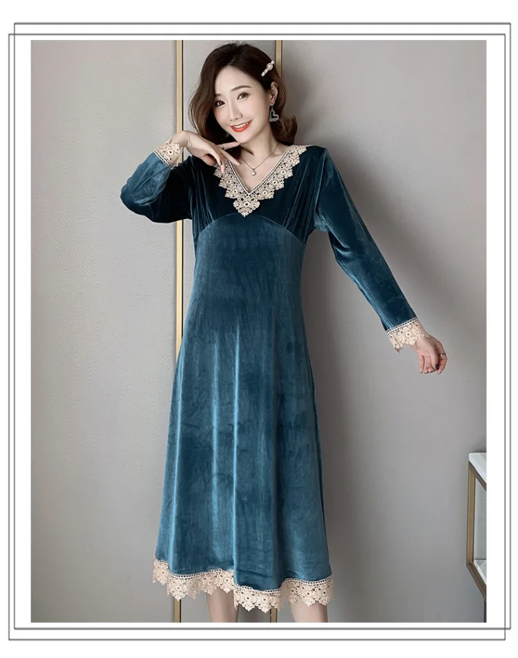 Women's Nightdress Autumn Winter Velvet Korean Luxury Solid Color Princess Long Sleeve Loose Home Clothes Sexy Nightgown