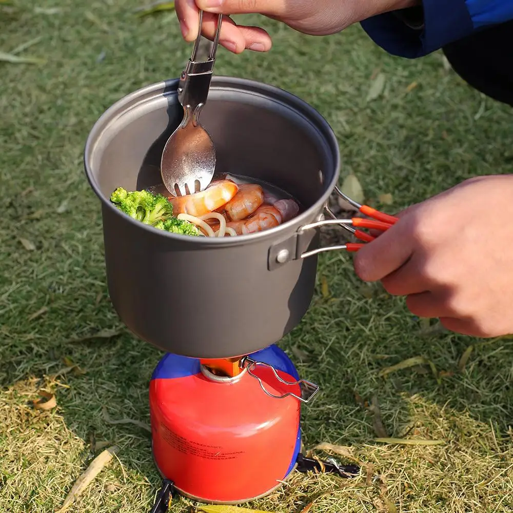 

Outdoor Folding Spork Cooking Pots Set with 3000W Camping Stove Dishcloth Picnic Camping Hiking Backpacking Dinner Cookware Set