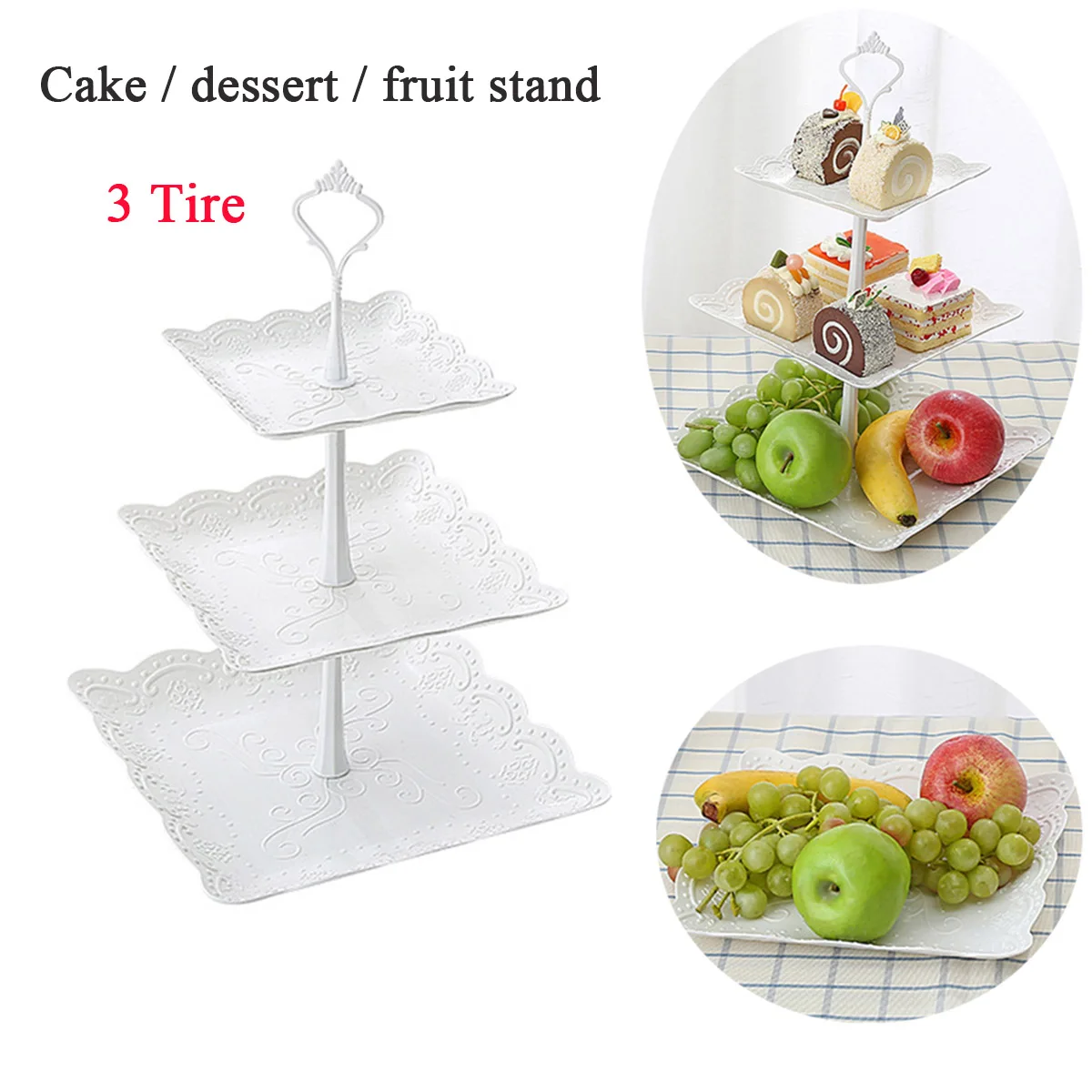 3 Шины подставка для торта Дисплей Подставка Фруктовая тарелка послеобеденный