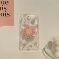 ins korean summer peach flowers bracket clear phone case for iphone 7 8 puls x xr xs 11 12 pro max se 2020 lovely soft cover