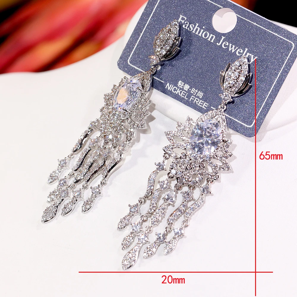 

Women's Fashion Long Tassel Earrings Shiny Geometric Crystal Dangle Earrings High Quality CZ Jewelry Girlfriend Gift ASNORA