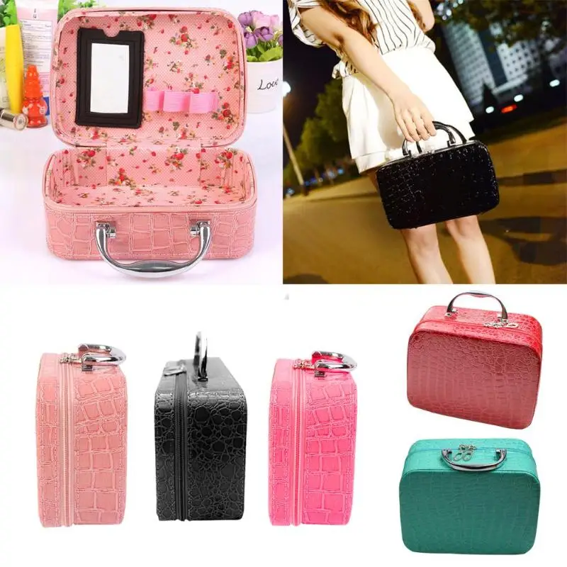 Small Square Solid Color Handbag Mirror Multifunction Women Zipper Make Up Bath Organizer Storage Pouch Toiletry Wash Beaut Kit | Красота и