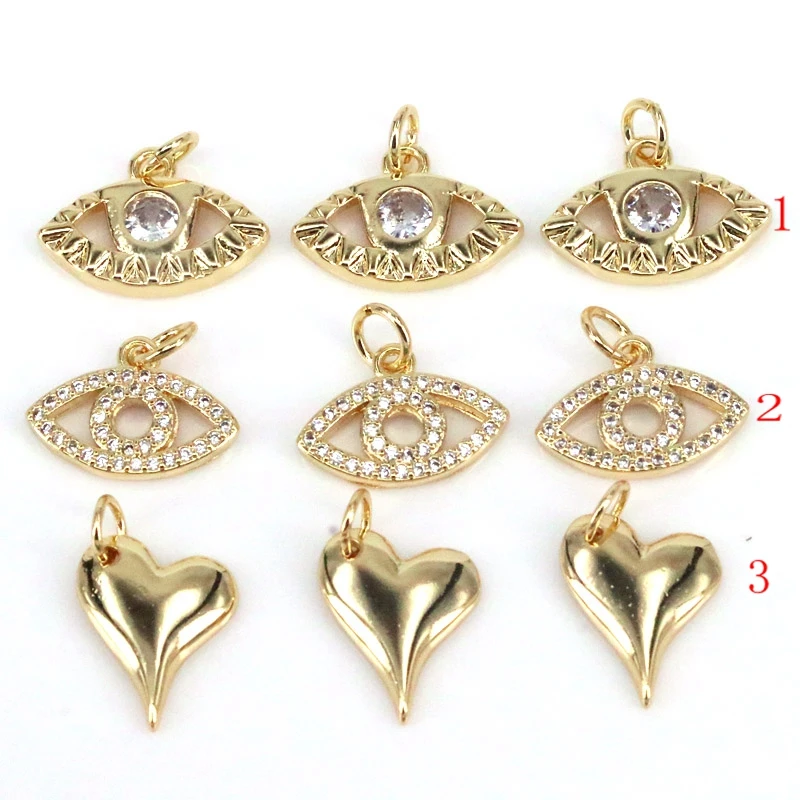 

10 шт. Позолоченные Подвески в форме сердца/глаз с фианитами для женщин винтажное ожерелье браслет серьги ювелирные изделия Аксессуары для изготовления