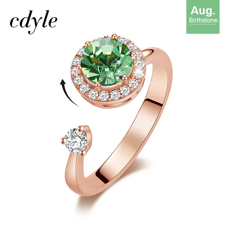 Cdyle кольцо из розового золота, украшенное кристаллом от Swarovski, ювелирные изделия, регулируемый размер, кольца для женщин, подарок на день рождения - Цвет основного камня: Aug. R1014K-S