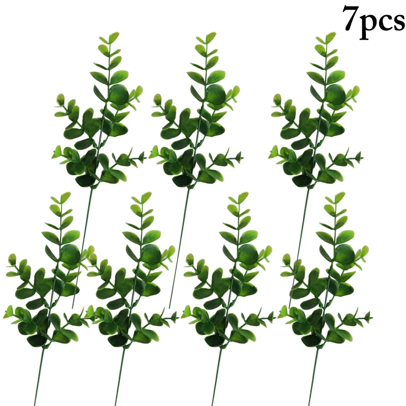 

7 ветвей искусственный эвкалипт, декоративные невыцветающие искусственные растения, настольные декоративные свадебные пластиковые украше...
