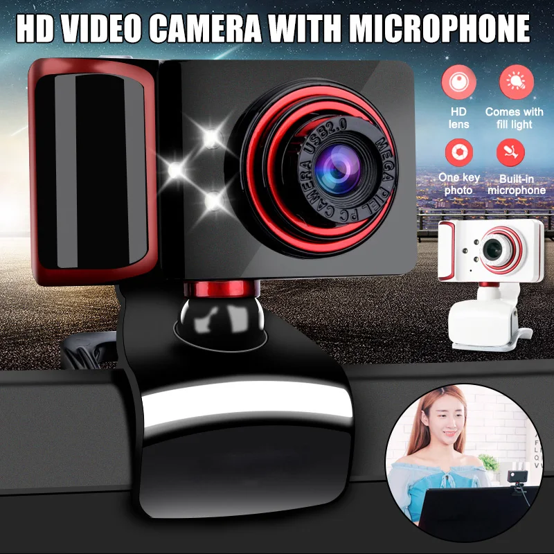 

HD Webcam Web Cam with Microphone Computer Camera USB Plug and Play for PC Laptop Desktop DQ-Drop