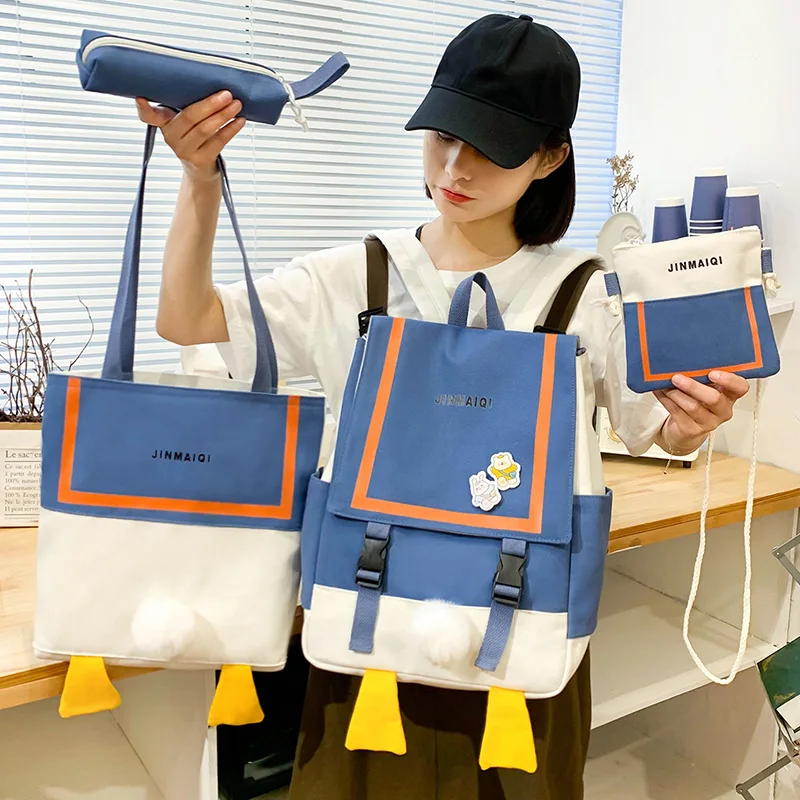 

Elementary 4sets Canvas Women Backpack Female Cute Cartoon Children's School Bags for Teenagers Small Fresh Backpacks Ruckpack
