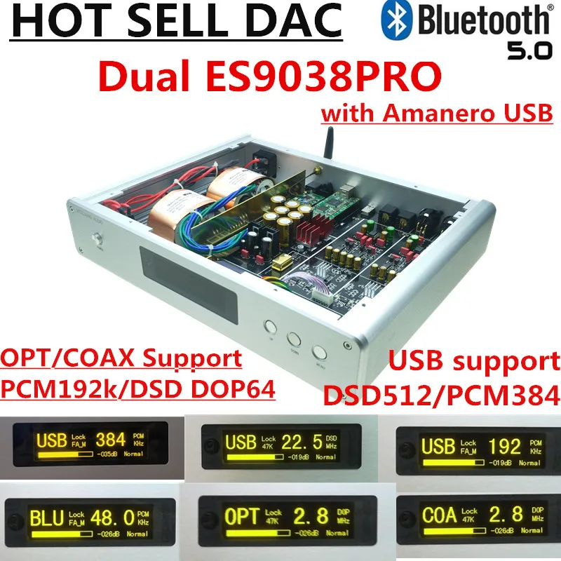 Двойной ES9038PRO DC300 DSD декодер ЦАП + Amanero ies USB CSR8675 Bluetooth 5 0 золото TCXO цифро аналоговый
