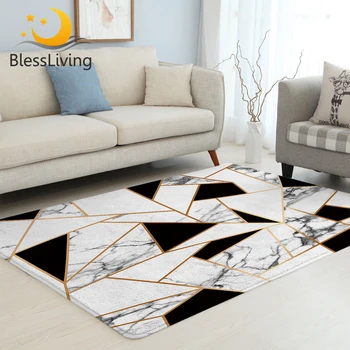 BlessLiving Marble Large Carpet for Living Room White Black Golden Soft Floor Mat Modern Area Rug Geometric Alfombra Dropship 1