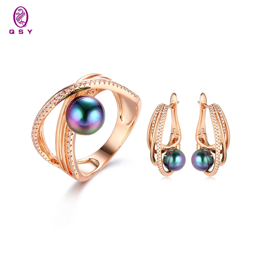 

Natural Pearls Brass Jewelry Sets For Women WholesaleWhite Zircon Earrings With Pearls Stones Unusual Rings for women 2021 trend