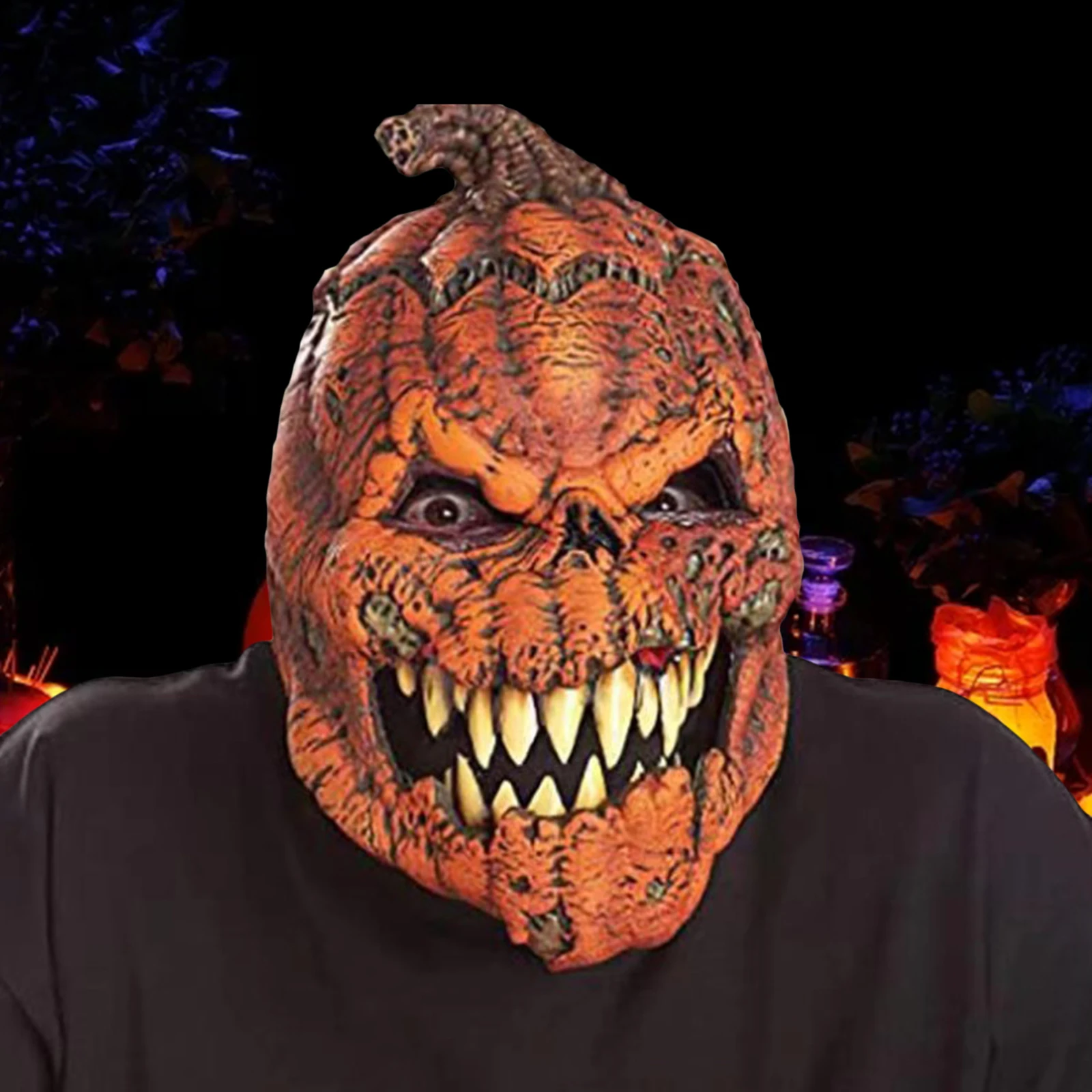 

Creepy Latex Pumpkin Face Full Overhead Cover with Movable Jaw for Men Prank Props Masquerade Fancy Dress Costume