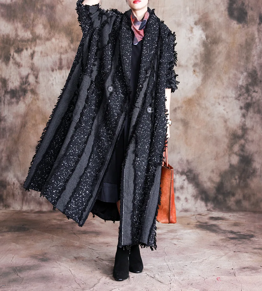 

Women's Winter Thicken Long Woolen Coat Atmospheric Fashion Chinese Vintage Windbreaker Outerwear Female Print Overcoat