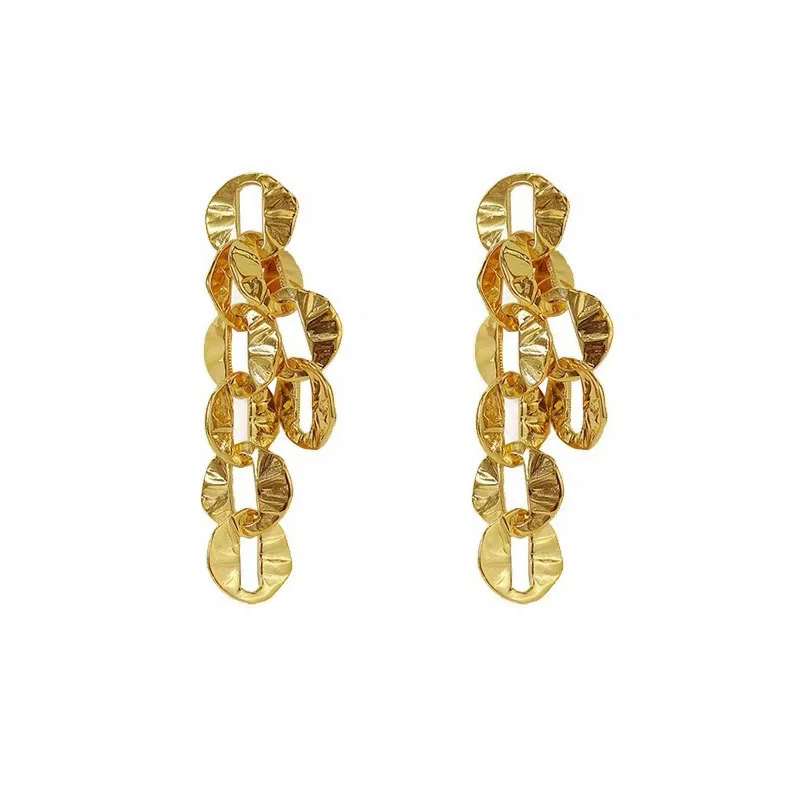 

TIMEONLY Irregular Circle Drop Earrings Hollow Metal Linked Chain Earring for Women Lady Temperament Korean Fashion Accessories