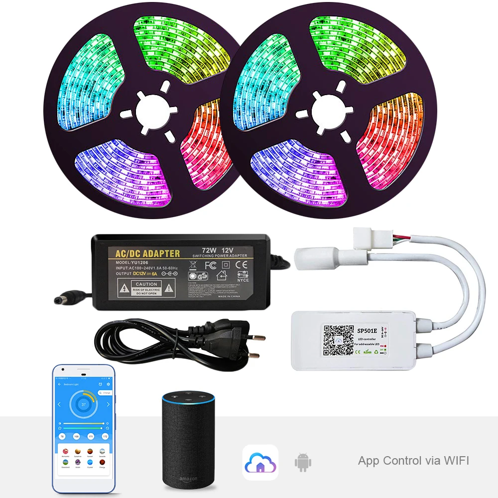 5-20 м SP501E Wifi контроль светодиодные полосы Набор Dream color WS2811 Светодиодные полосы 12 В адаптер для вечерние Amazon Alexa Smart SPI голосовое приложение
