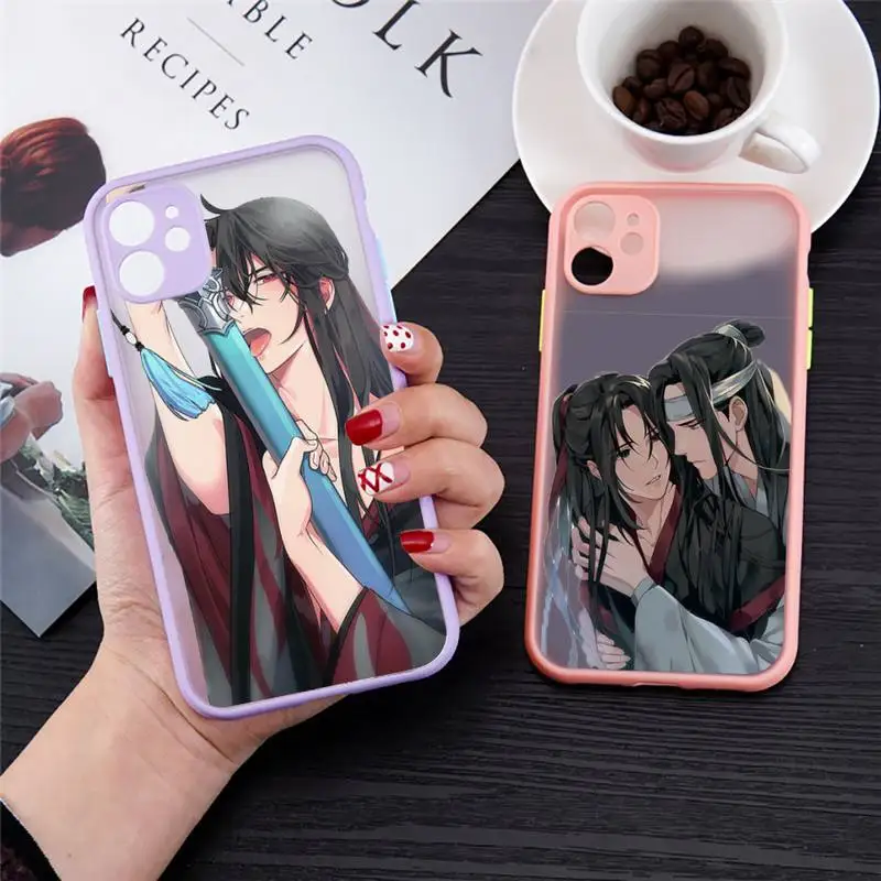 

Mo Dao Zu Shi MDZS Phone Case For iPhone 13 12 11 Mini Pro XR XS Max 7 8 Plus X Matte transparent Purple Back Cover