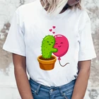 Женская футболка с короткими рукавами, белая футболка с принтом кактуса и воздушного шара, есть большие размеры