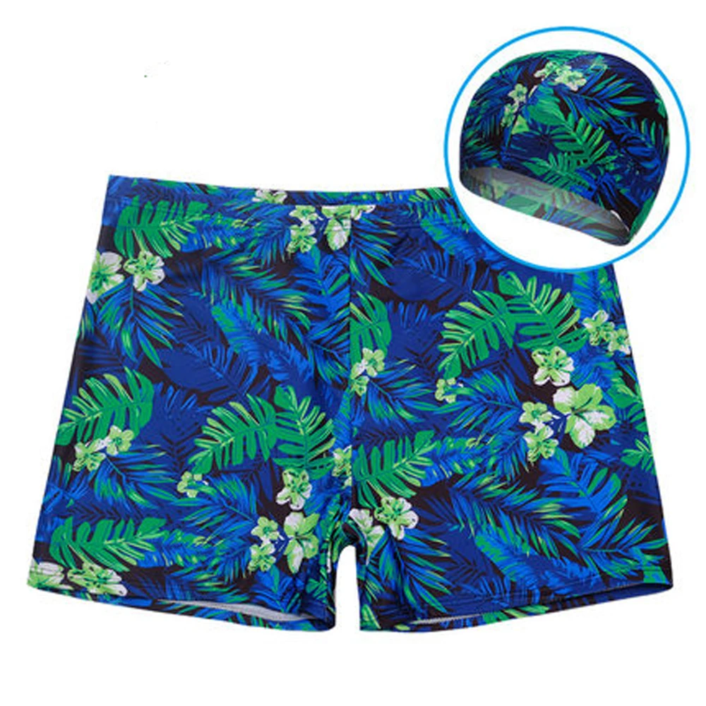 Мужские трусы-боксеры черные синие плавки для пляжа купальный костюм с шапками