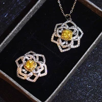 exquisite hollow flower jewelry set luxury camellia rings inlay aaa zircon charm silver pendant necklace for women wedding