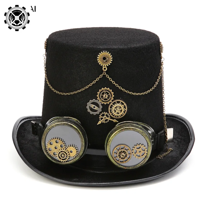 

Steampunk hat gear chain glasses gentleman hat Gothic Punk Hat Halloween hat