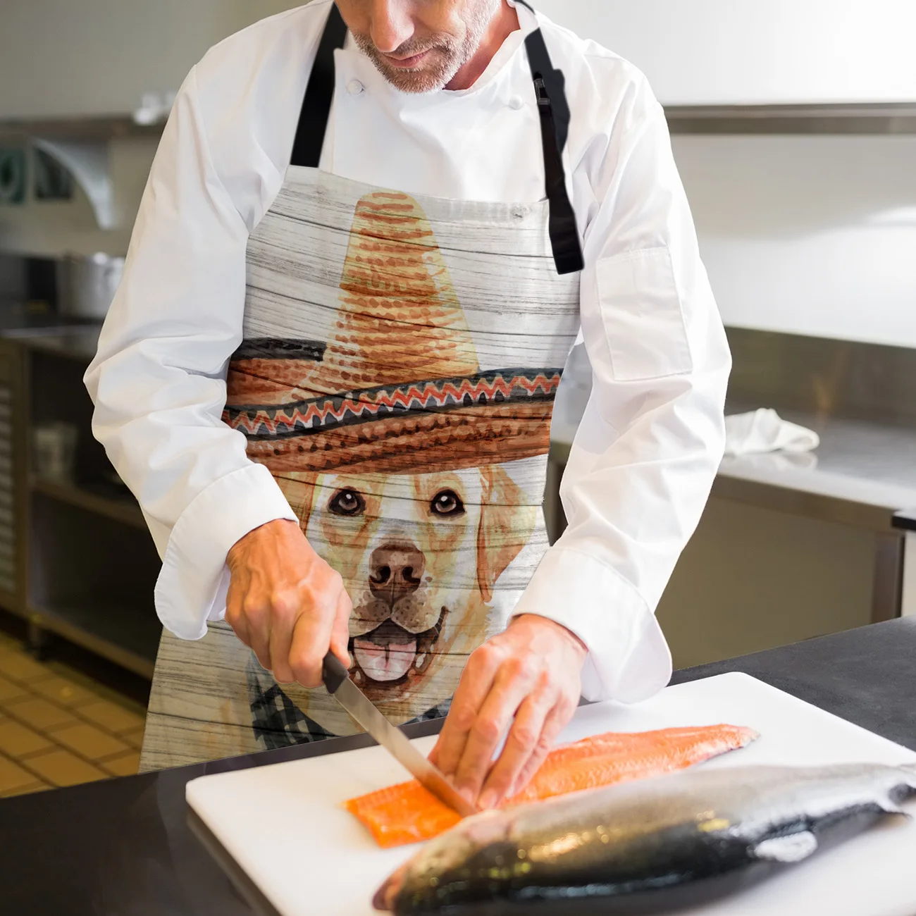 Смешной фартук золотой ретривер собака на деревянной доске Кухонные фартуки для