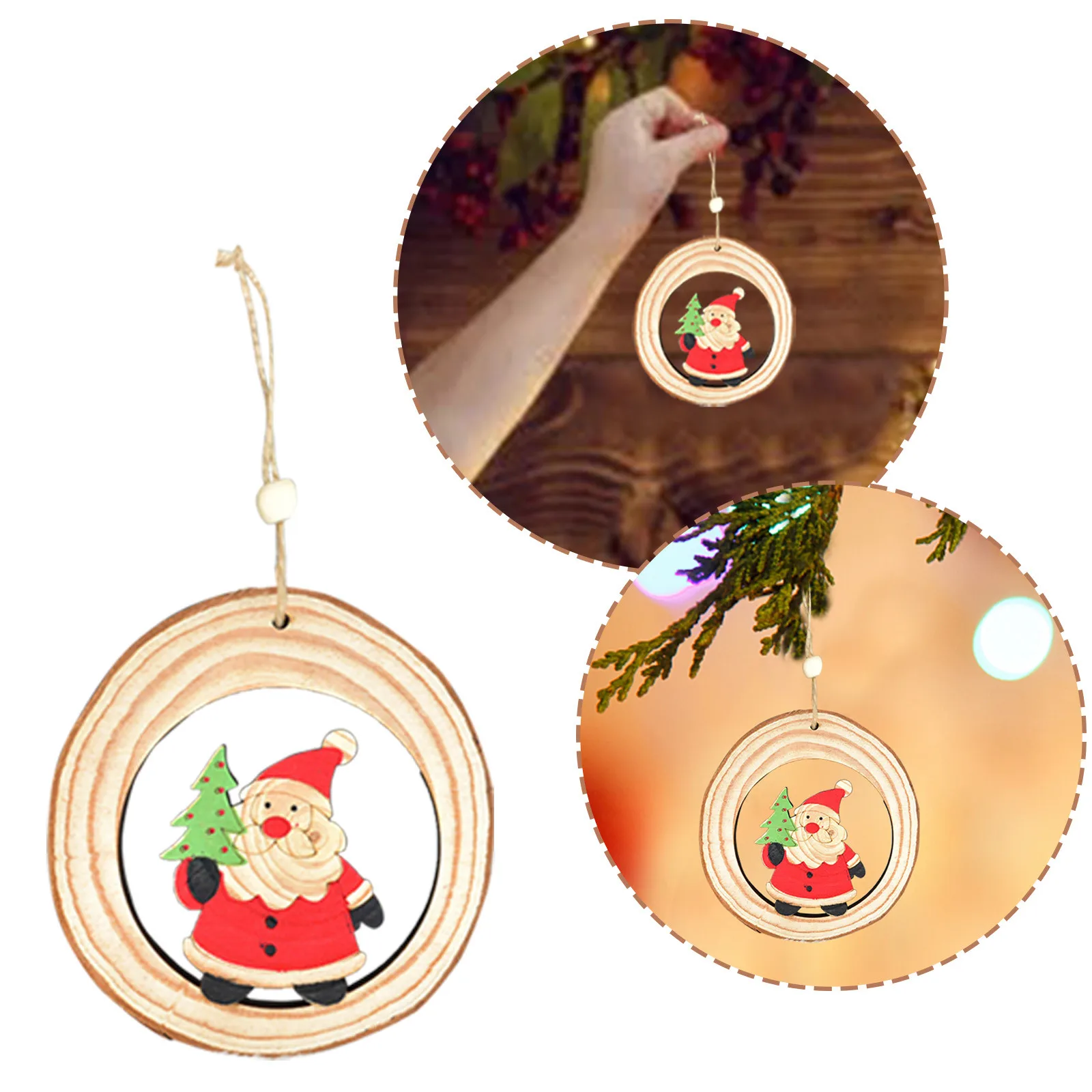

Набор рождественских украшений для рождественской елки, подвесные украшения в стиле ретро, рождественские деревянные украшения в виде Сан...