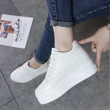 Thick Bottom White Shoes Woman 7cm Hidden Heel Shoes Korean Fashion New Womens Leather Sneakers Platform Wedges Shoes for Women