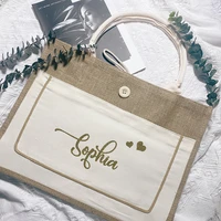 personalized jute cotton handbags women big size custom portable shopping bag burlap bags wedding gifts for guests