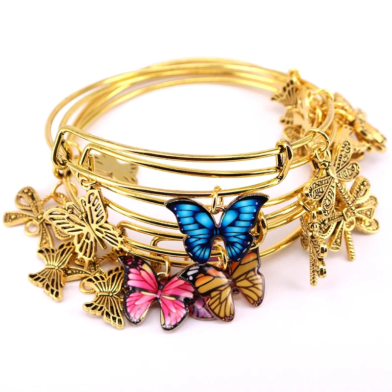 5pcs Gold Color Bangle Bracelet Set Adjustable Wire Cuff Bracelets for Women Fashion Jewelry Charm Bangles Gift C042 | Украшения и