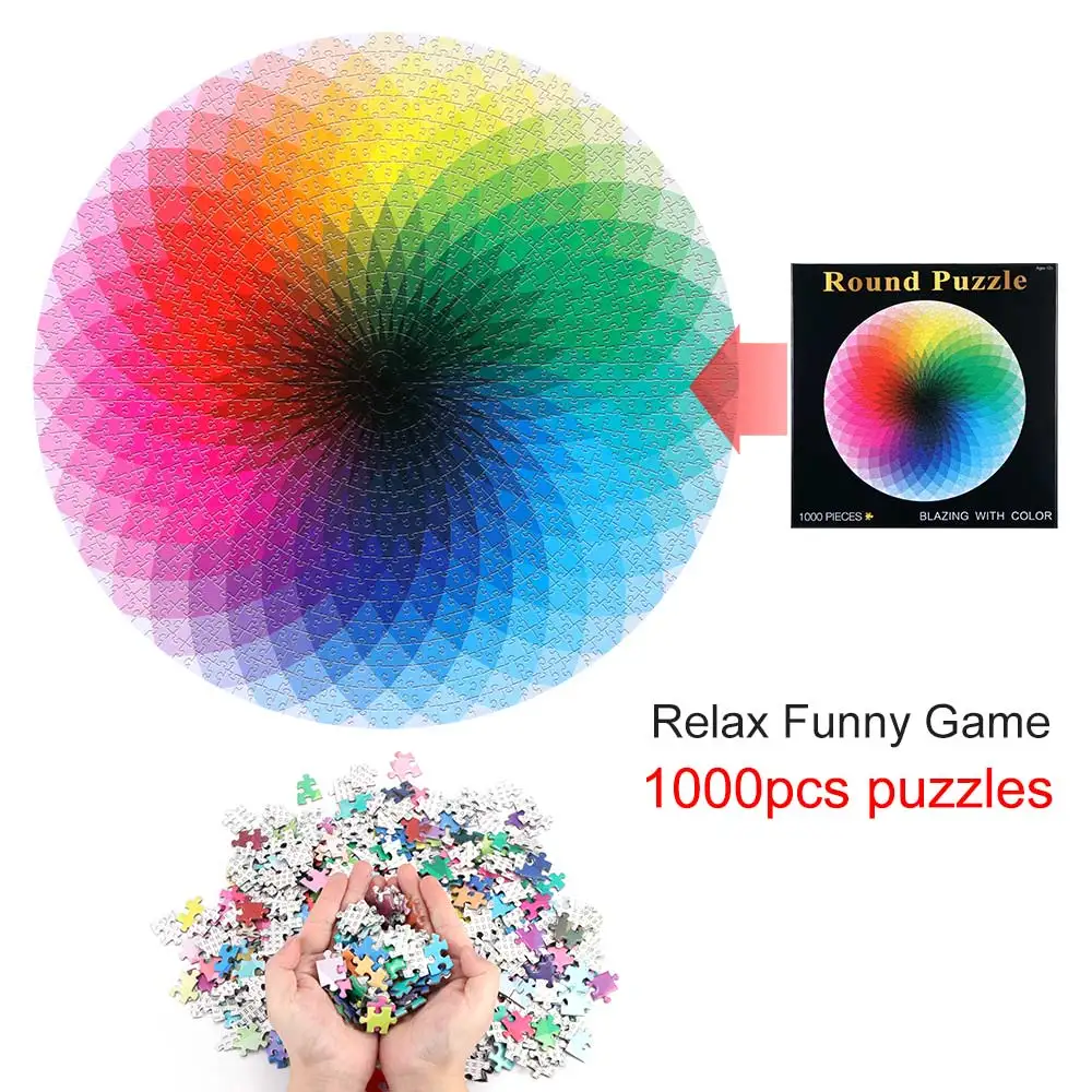 

Cardboard Puzzles 1000Pcs/Set Kids Adults Cardboard Colorful Round Jigsaw Puzzles Rainbow Palette Intellectual Game Kid Gift