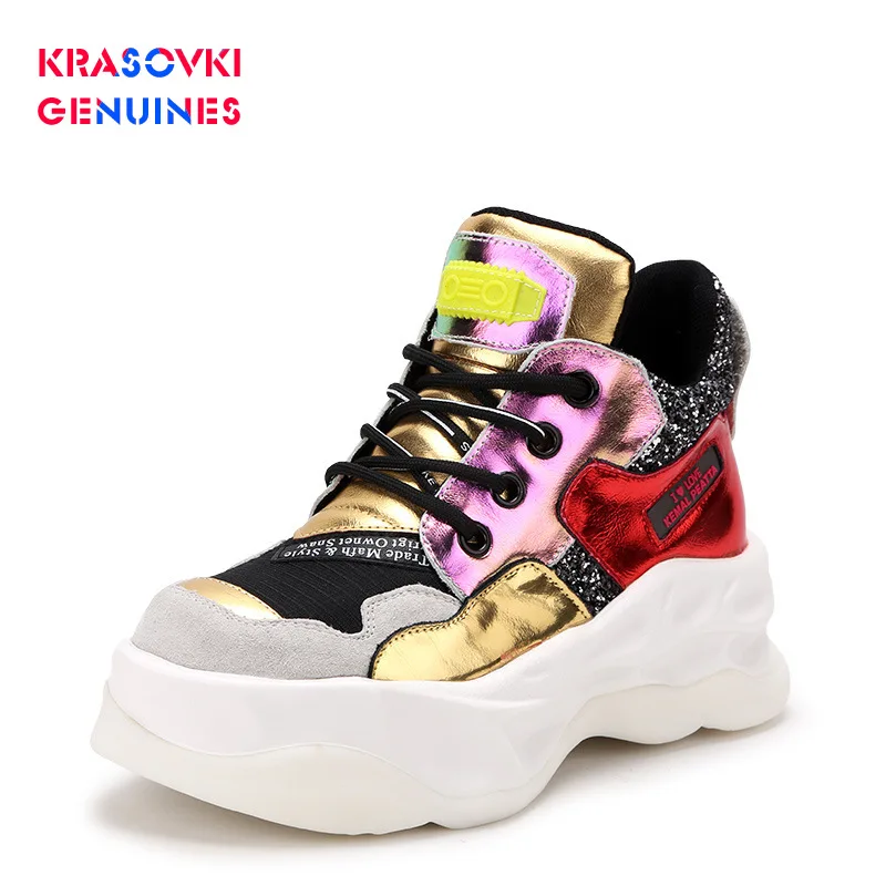 Женские кроссовки из натуральной кожи красного цвета с круглым носком Сезон