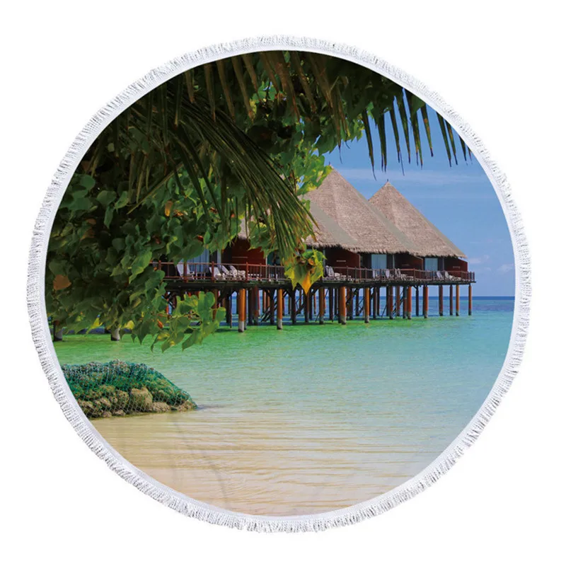 Круглое пляжное полотенце с морскими звездами праздничный пейзаж банное