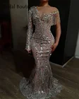 Роскошные вышитые бисером вечерние платья Aso Ebi с прозрачным воротником с длинными рукавами, парадные африканские официальные платья, свадебное платье, вечерние платья на заказ
