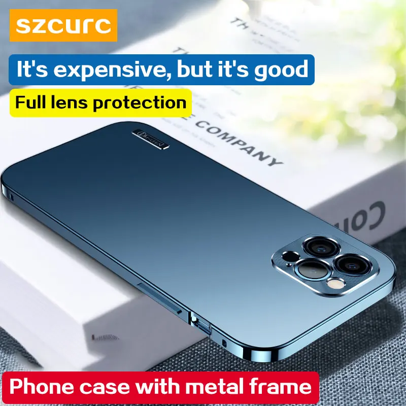 Funda de metal para m&oacute;vil, carcasa protectora de lujo de alta gama para iphone 13 Pro max, 12, 11, lente todo incluido, antica&iacute;da-1