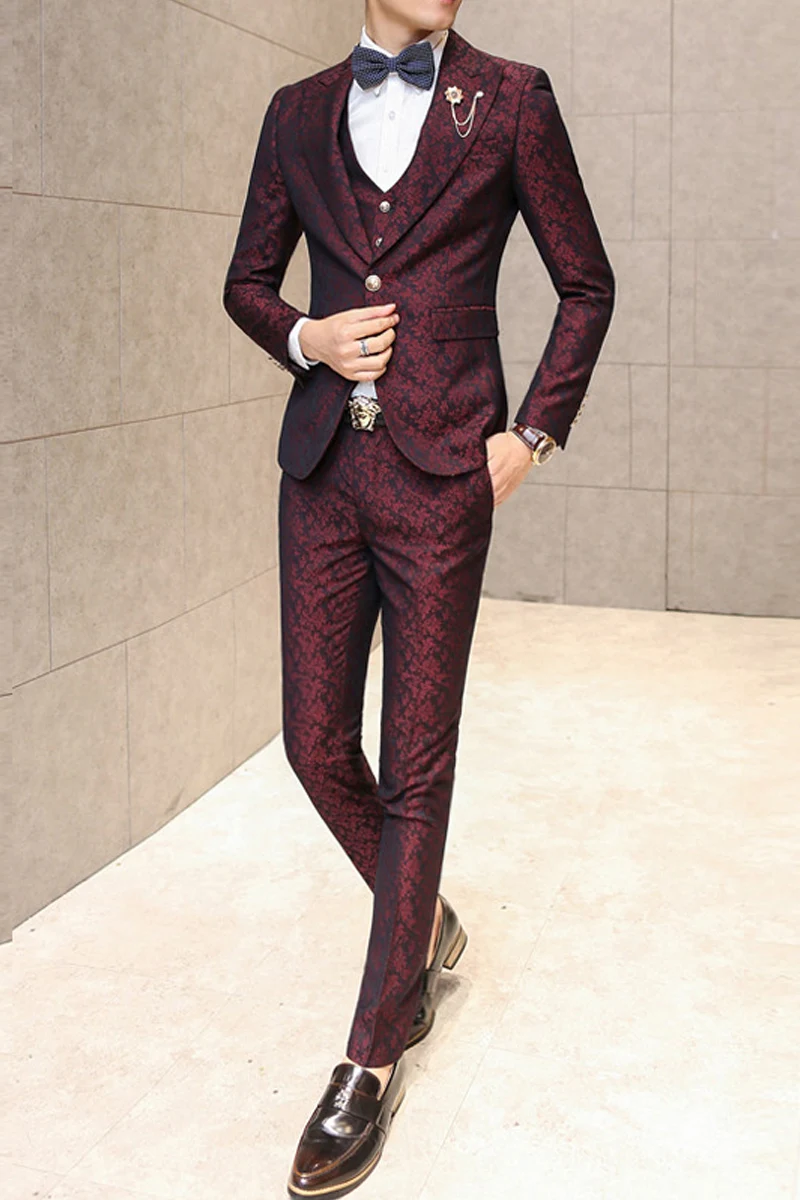 

European and American fashion pattern suits casual men's personality suits slim dress suits three-piece suits