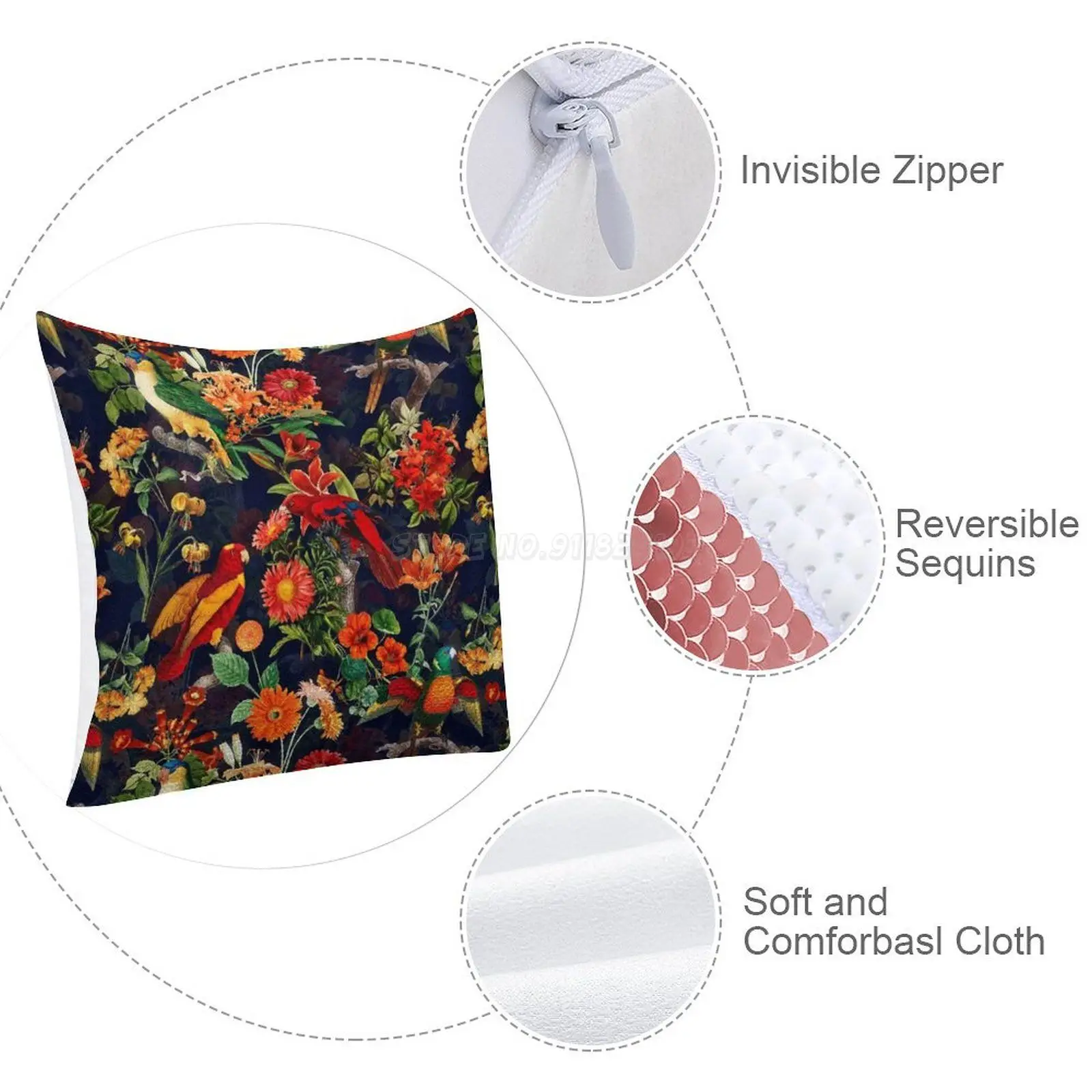 Винтажный чехол с тропическими птицами ночью джунглями садом темно синими