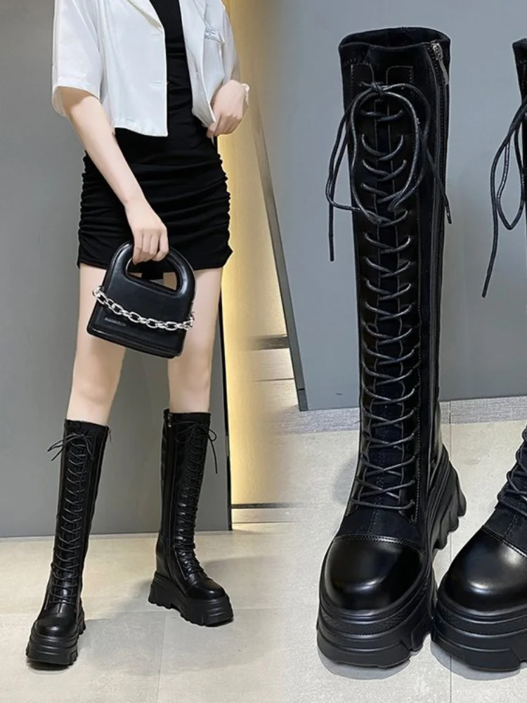 

Flat Bottomed Women Boots High-heeled Thick Soled Warm Waterproof Platform Without Over The Knee Boots Thick Soled Boots Women