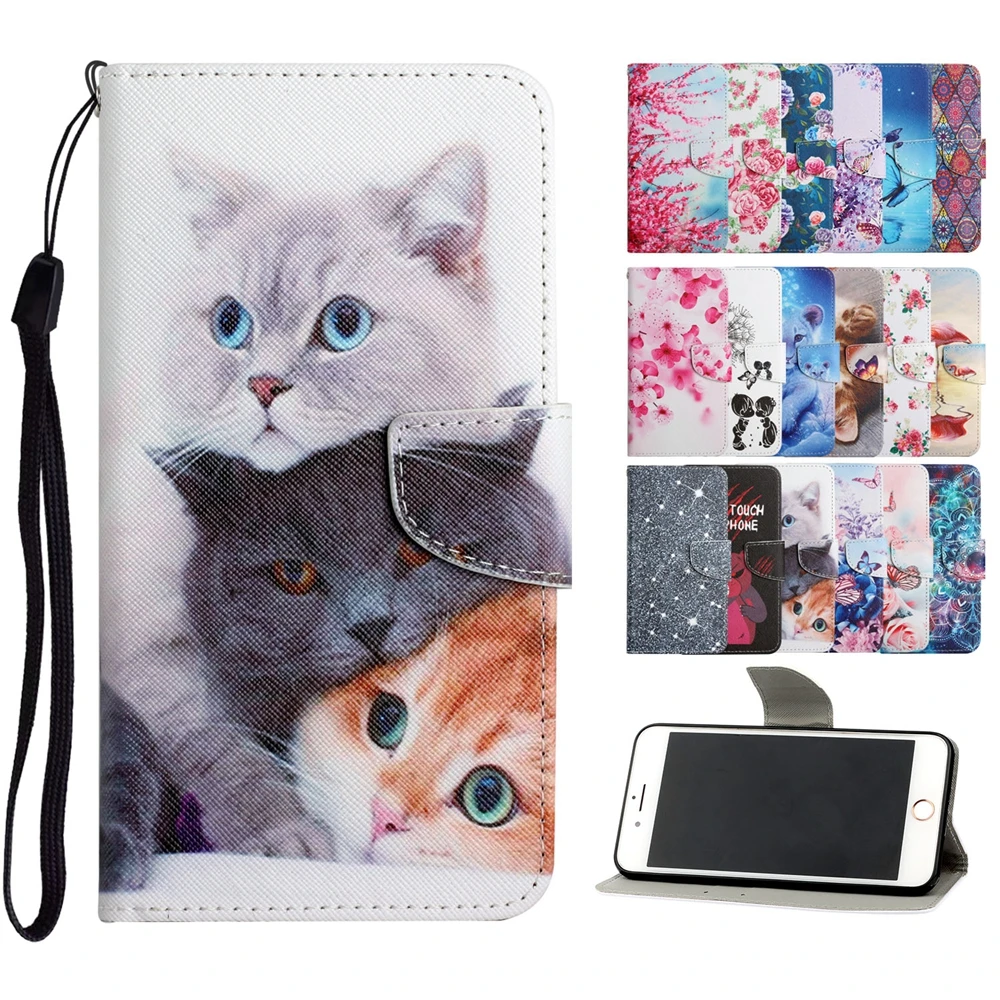 

for Funda OPPO A74 A16 A54 A92 A31 A93 A73 A53 A15 A94 Cases Cute Cat Rose Magnetic Leather Flip Wallet Phone Back Cover Women