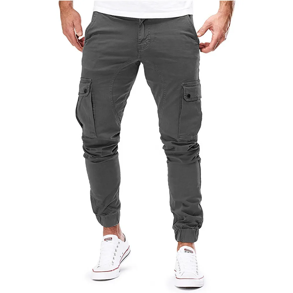

Kalenmos Solid Color Man Woven Casual 3XL Plus Size Pants Zipper Feet Fashion Tooling Pocket All-match Trousers joggers men